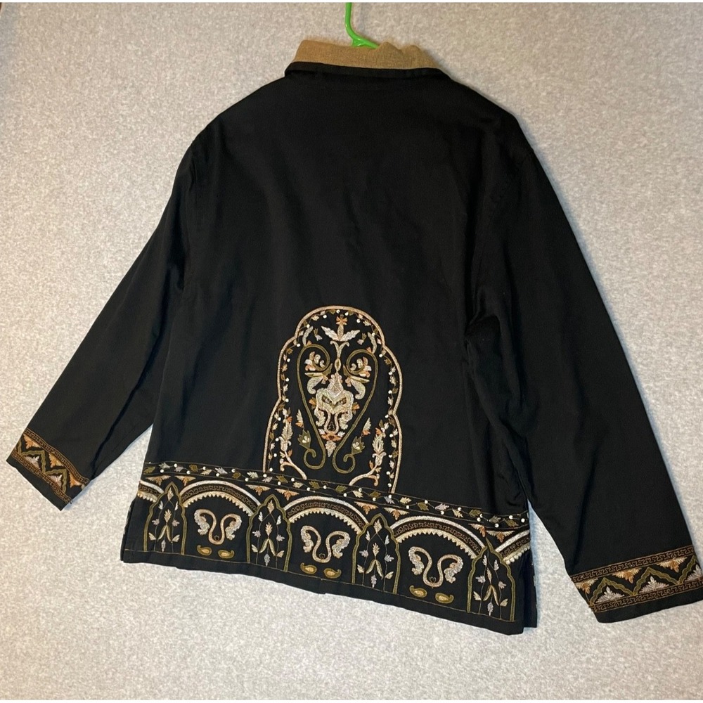Stonebridge Jacket Button Up‎ Womens Large Embroidered Beaded Cotton Black - Picture 2 of 10